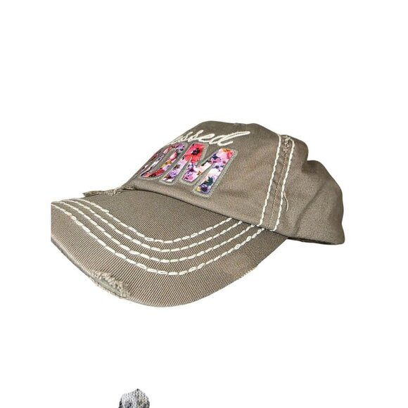 Blessed Mom Distressed Baseball Cap With Floral Lettering & Adjustable Strap By - Picture 4 of 11